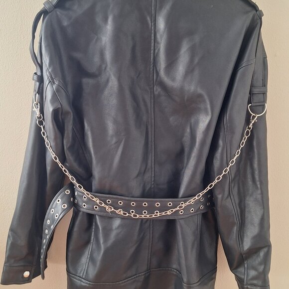 Forever 21 Long Moto Jacket or short moto dress Faux Leather Size Small NWT - Picture 2 of 4